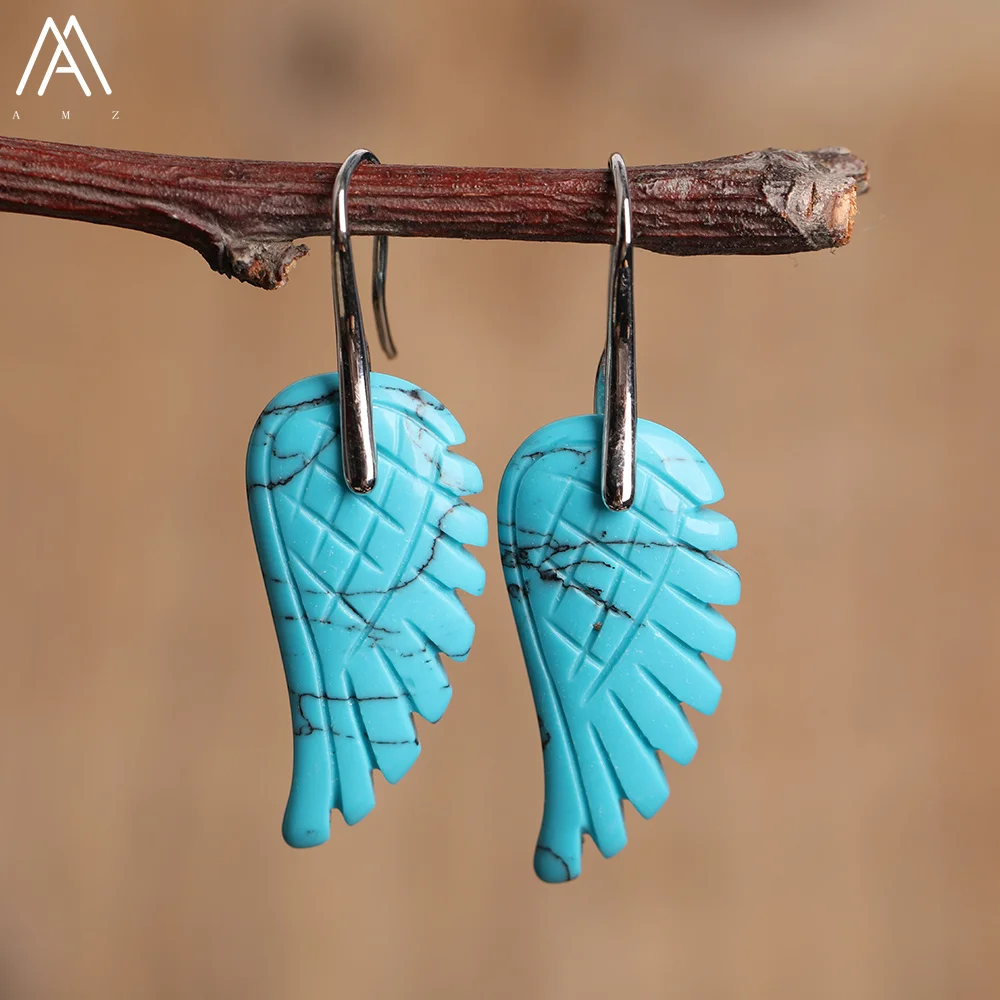 Natural Stone Carved Angel Wings Dangle Earring For Women Gems Stone Unique Drop Earrings Classic Fashion Jewelry Gift Dropship image 5