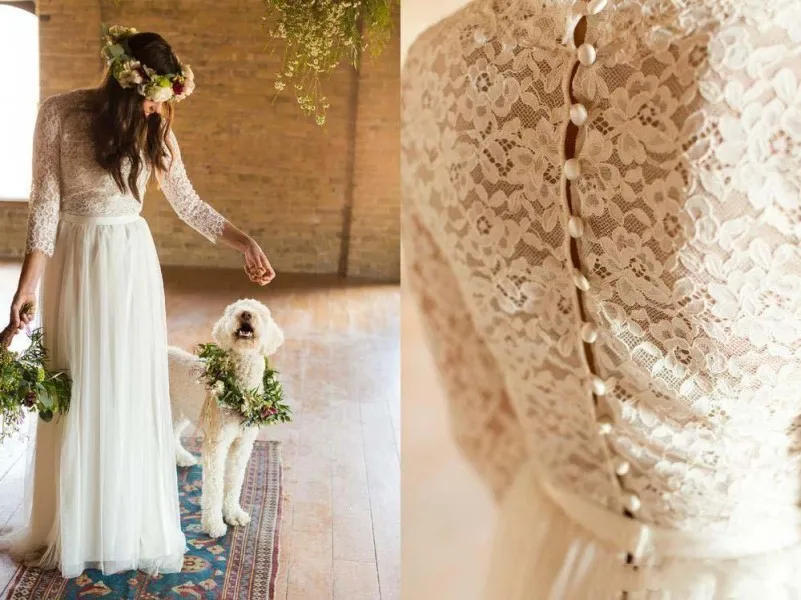 Robe De mariée en dentelle, manches longues, style bohème, Tulle, longueur totale, sur mesure