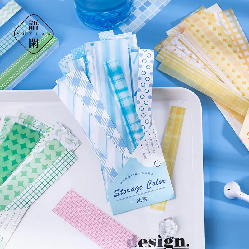 40Pcs Light Color Puzzle Series Scrapbooking Paper Decorative Long Strip Sticker Pack Fresh Hand Account Basic Material Sticker