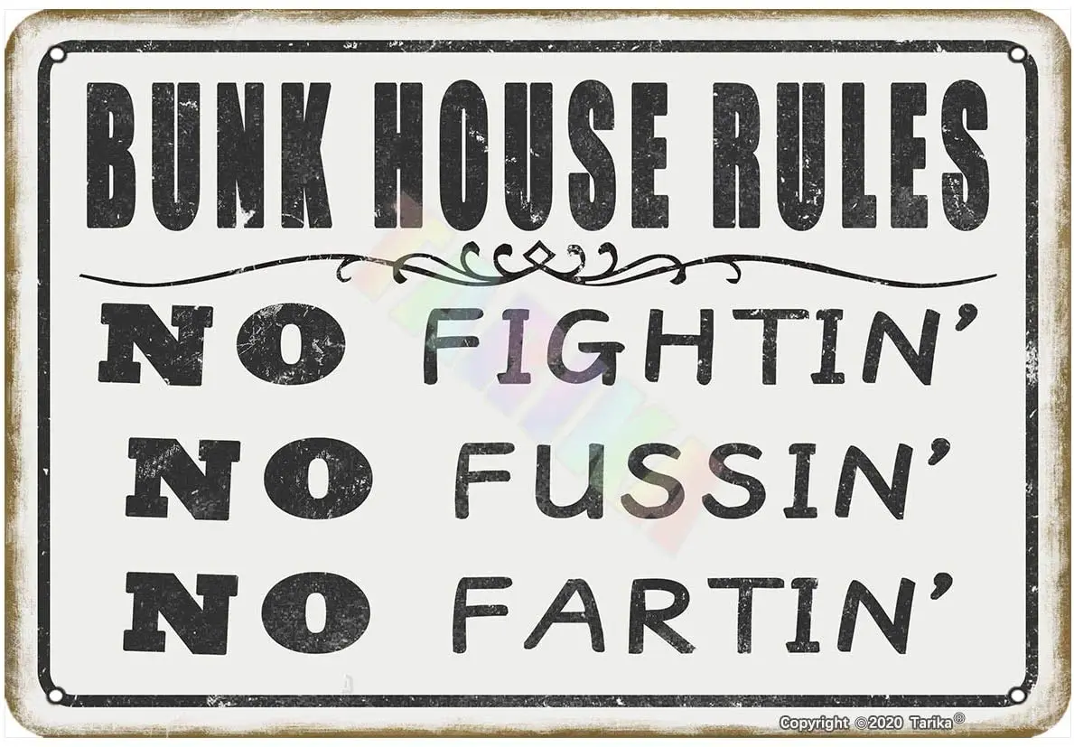 Bunk House Rules for Home,Outdoor,Farmhouse,Club,Pubs,Man Cave Metal Vintage Tin Sign Wall Decoration 12x8 inches