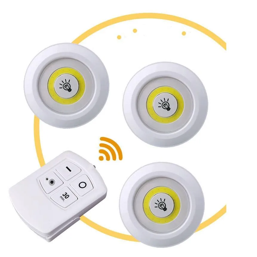 

Battery Operated Dimmable LED Under Cabinet Light COB LED Puck Lights Closets Lights with Remote Control for Wardrobe Bathroom