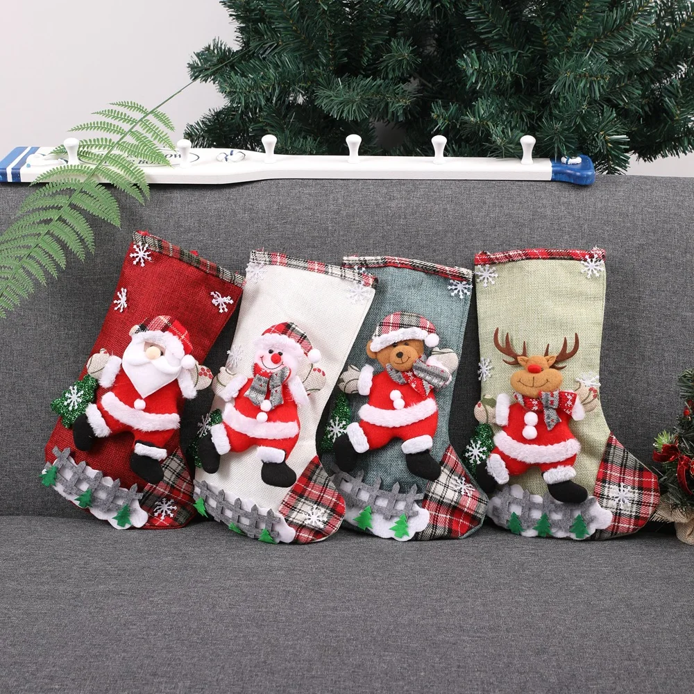 Christmas Stockings Gift Candy Bag Holders For Children Fireplace Xmas Tree Decoration Pendant Ornaments Kids Santa Socks Home