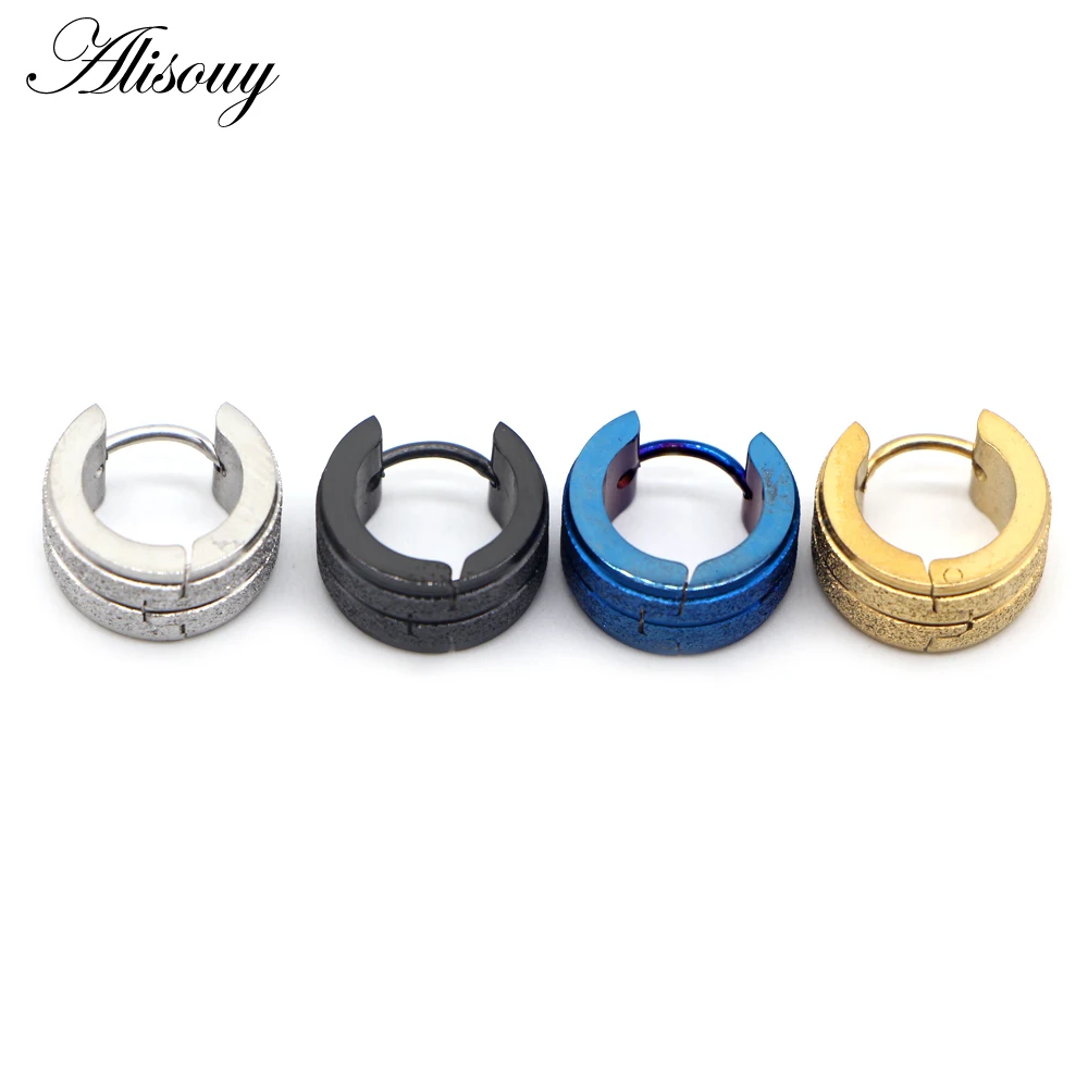 Alisouy 2pcs New Frosted Scrub Groove Ear Earring Stainless Steel Small Circle Hoop Earrings for Women Men Punk Piercing Jewelry
