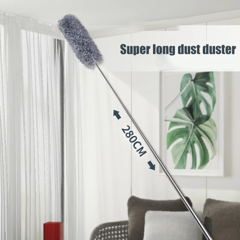 Telescopic Feather Duster for Home Cleaning, Multipurpose, Reusable, Ceiling, Furniture Cleaning Tools, Car, Office, 2.8m