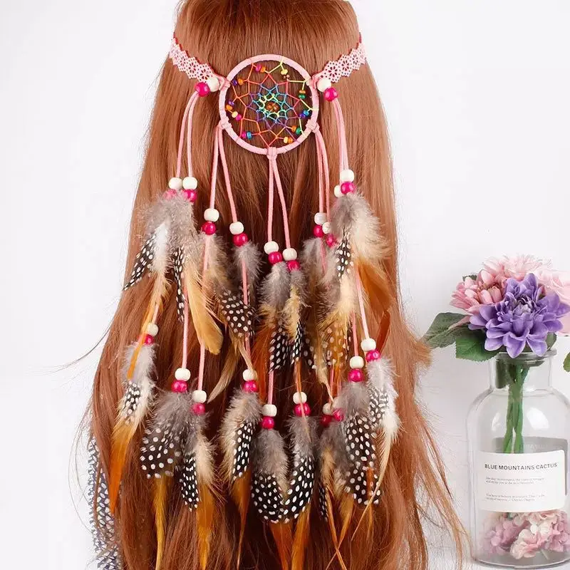 

Feather Headband Dreamcatcher Headdress Hippie Headpiece Headwear Tribal Indian Fascinator Feather Hairband Hair Accessories