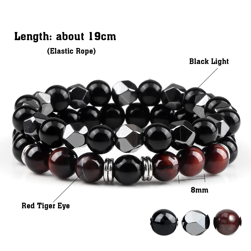 2pcs Irregular Hematite Lava Stone Bracelet Men Fashion 8mm Natural Tiger Eye Beads Couples Bracelets for Women Friends Jewelry