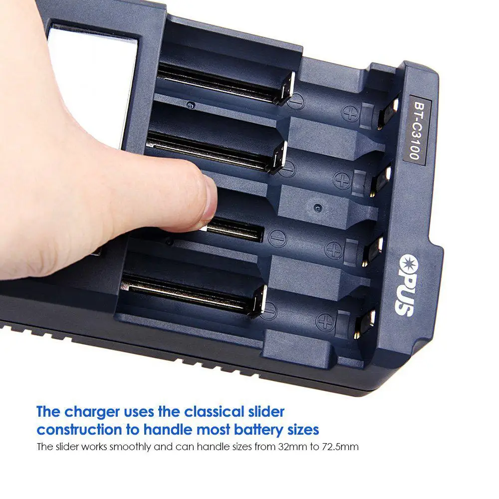 1Pc OPUS BT-C3100 V2.2 Digital Intelligent 4 Slots LCD Battery Charger For Lithium-Ion NiMH NiCd AAA AA 10440 14500 16340 18650
