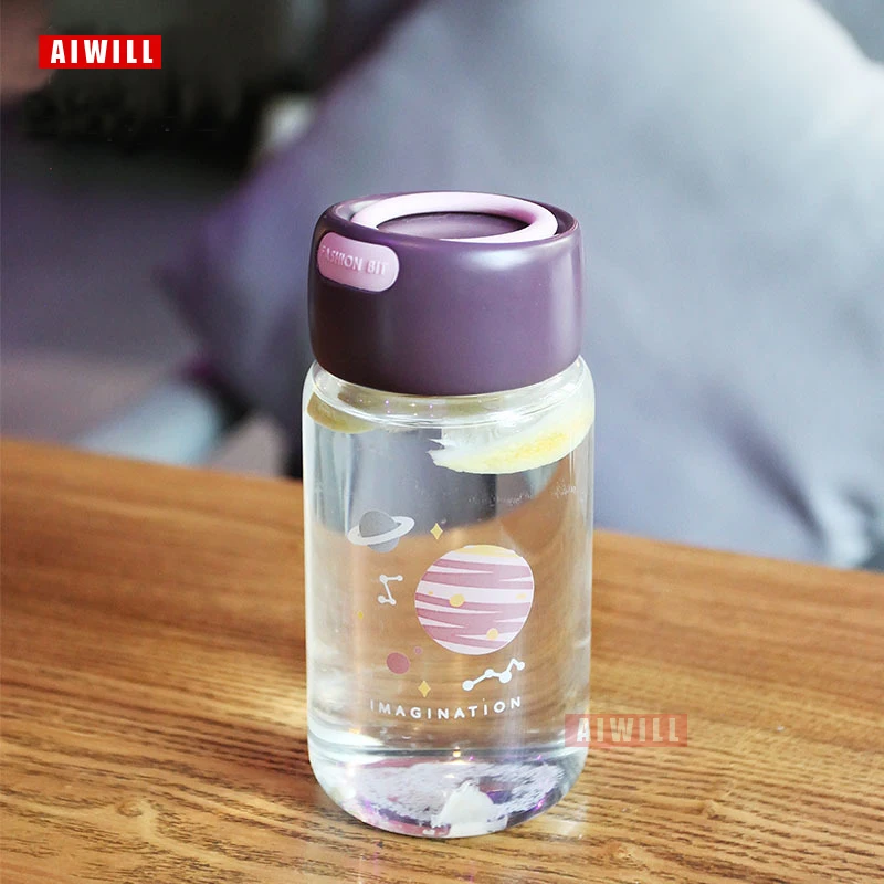 AIWILL Glass water bottle 300ml Mini high borosilicate creative portable Cute student girl child bottles with rope