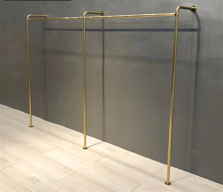 

Clothing store display rack wall-mounted women's floor display rack titanium gold side hanging clothes rail