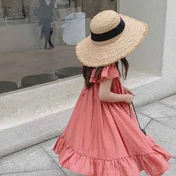 Summer Girls Dress Holiday Style Casual Comfortable Loose Sweet Sweet Flying Sleeve Dress Baby Kids Clothes Children'S Clothing