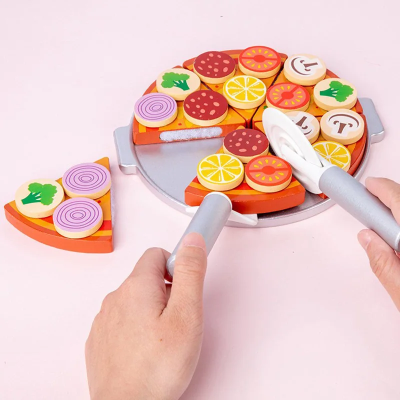 Houten Pretend Pizza Speelgoed Voedsel Koken Simulatie Servies Kinderen Keuken Speelgoed Speelhuis Speelgoed Fruit Groente Met Servies