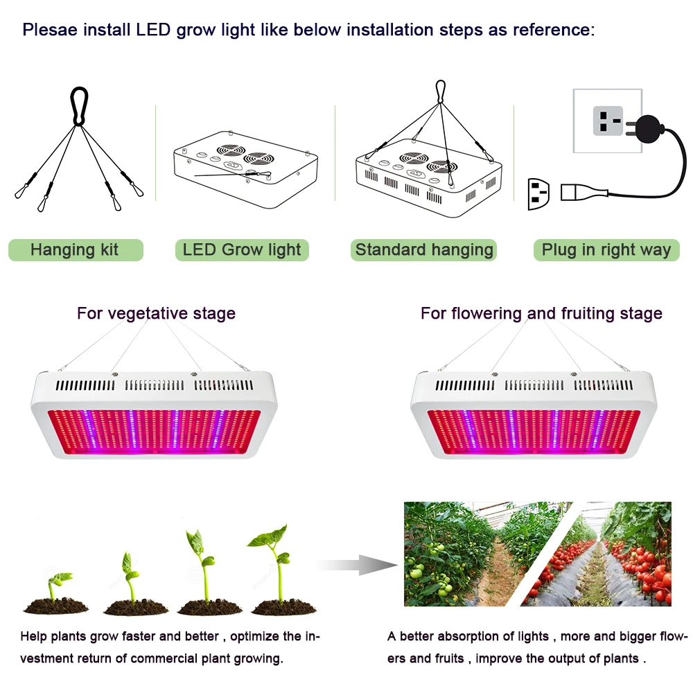 600W Led Grow Light Full Spectrum Indoor Cultivation AC85-265V Plants Growing Lamp With Power Supply and Chains