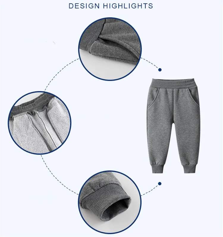 2024 Children Trousers for Boys Autumn Winter Fleece Thickening Solid Blue Black Grey Sport Casual Long Pants for 1-9 Years - Image 6