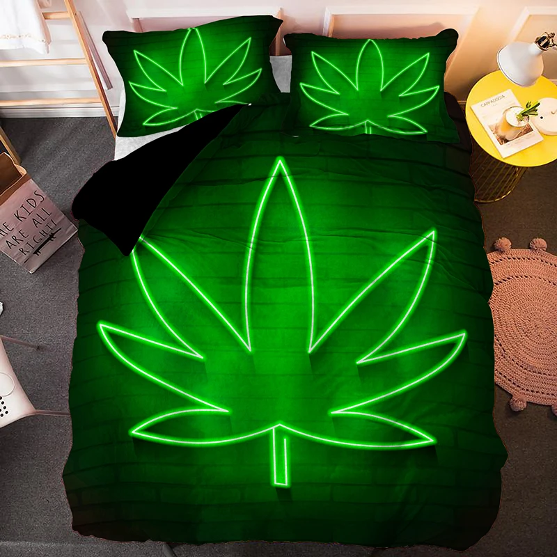 Psychedelic Weed Leaves Duvet Cover With Pillowcase 2/3PCS Plants Maple Leaf Single Double King Queen Bedding Sets Bedclothes