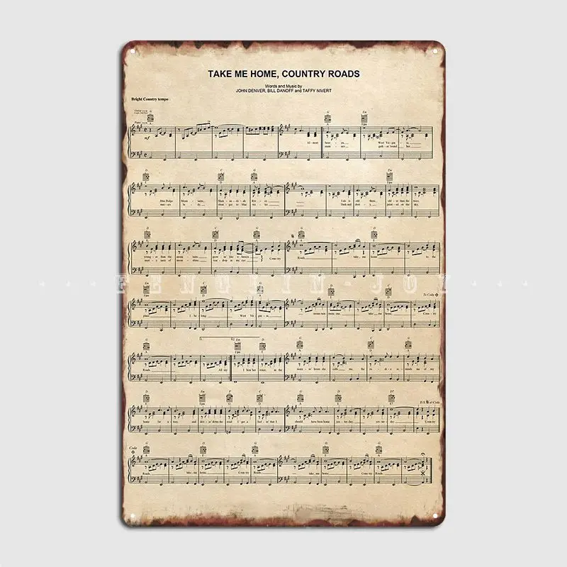 Настенный металлический плакат Джон Денвер возьмите меня на дорогу для дома в деревенском стиле