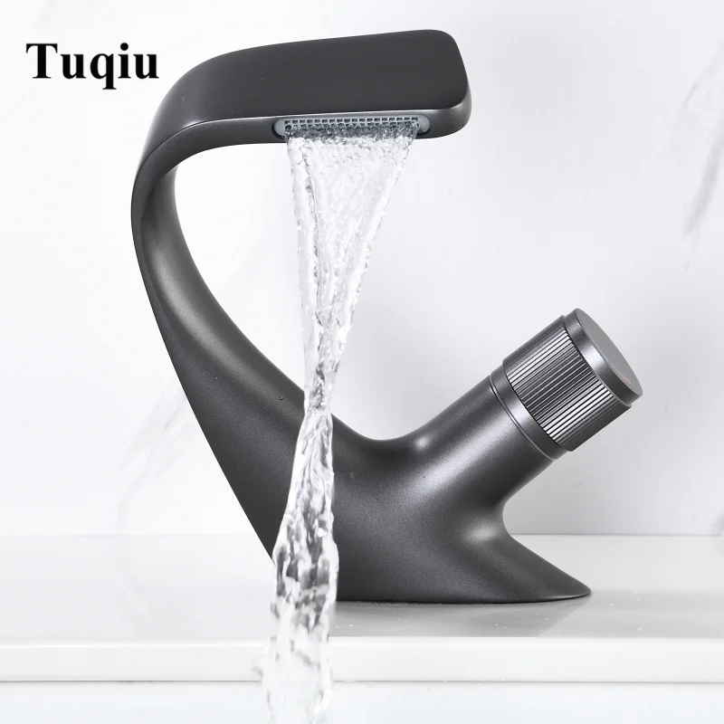 

Tuqiu Basin Faucet Bathroom single lever hot and cold Brass water Mixer Tap Gun Gray Waterfall Basin Water Sink Mixer crane