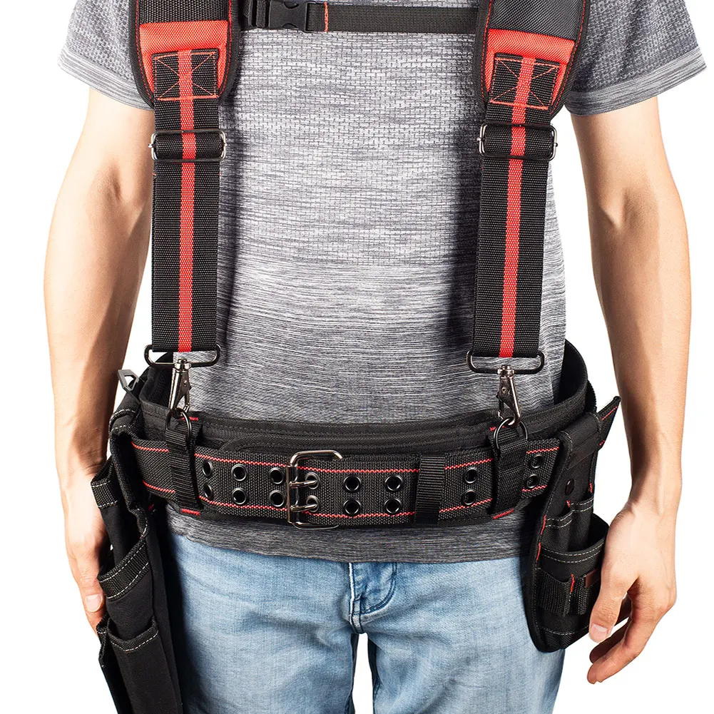 Heavy Work Tool Belt Suspenders Nail Pocket Set Adjustable Lumbar Support Multi Function Tooling Braces for Carpenter Electricia