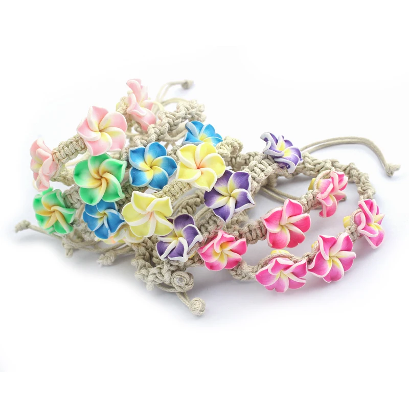 1pcs 8 Colors Pick Pink Purple Blue Plumeria Flower Friendship Handmade Braided Cord Bracelets Surf Fashion Jewelry