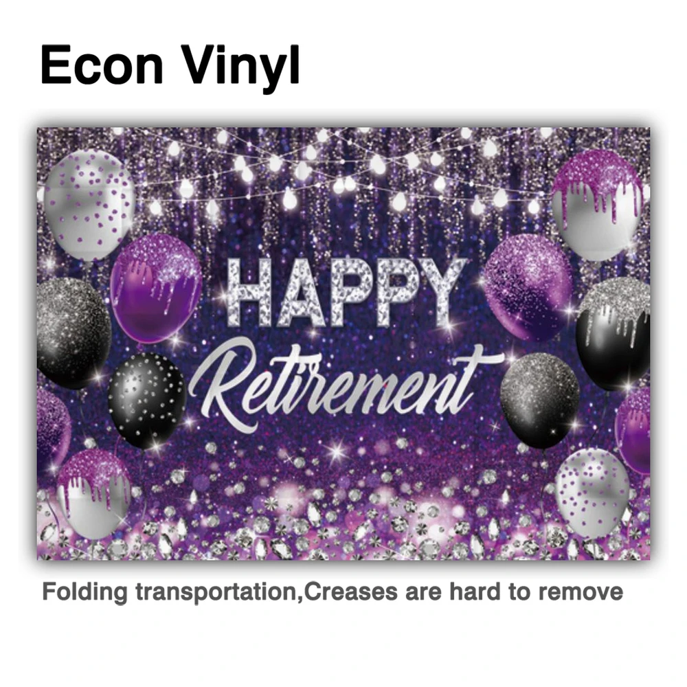 Funnytree 해피 은퇴 파티 배경 공급 배너 반짝이 생일 다이아몬드 보라색 장식 사진 소품 배경