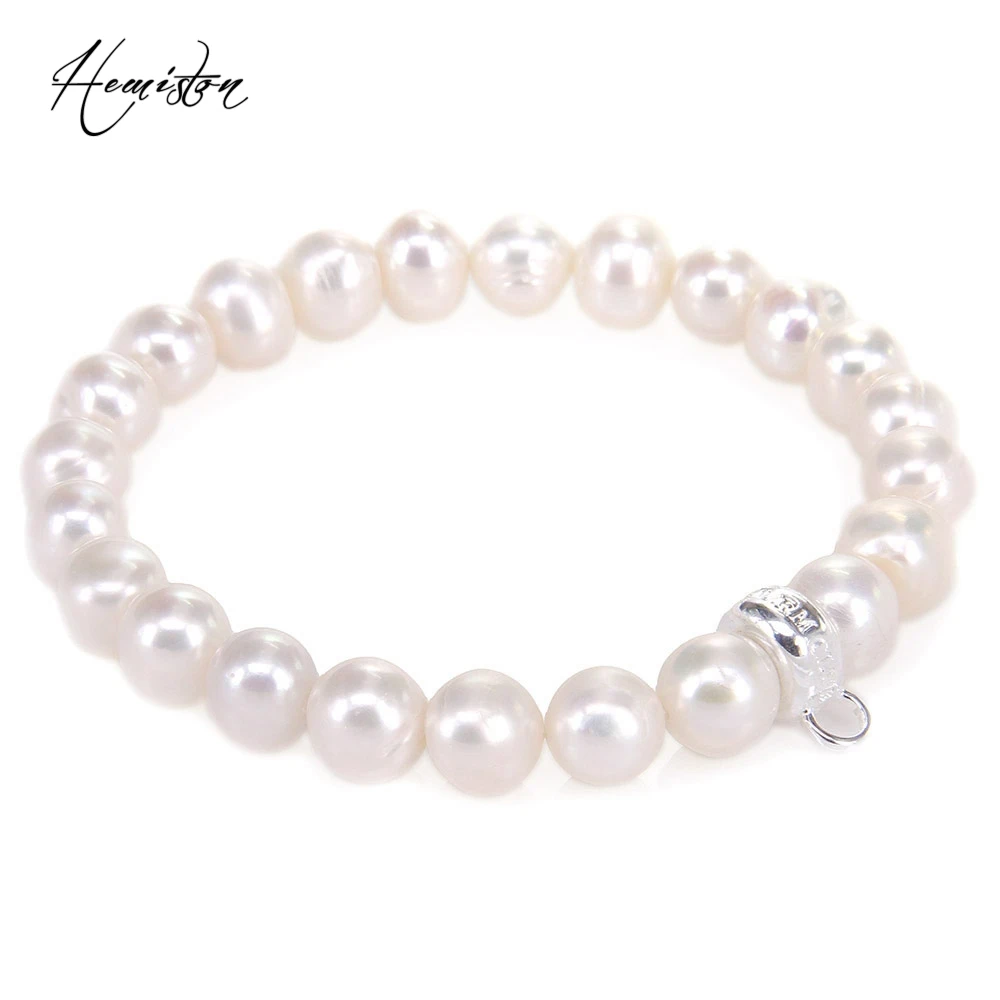 Thomas White Freshwater Pearls Charm Bracelet with A Charm Carrier, Bijoux Glamour Jewelry Gift Women TS B145