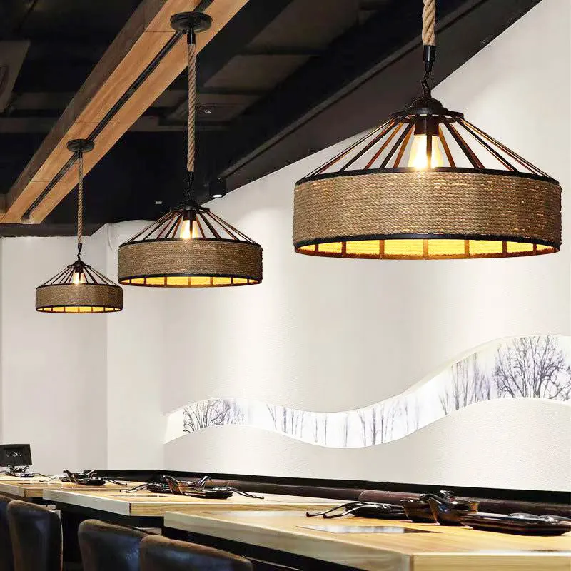 Industrial metal kitchen rope vintage pendant lights dining room e27 restaurant cafe retro loft chandelier ceiling hanging lamp