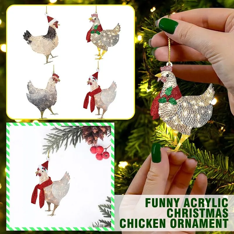 

1pc LED Chicken Signs Christmas Ornament Hang Pendant Ball Indoor New Year Xmas Tree Decor Home Christmas Decoration