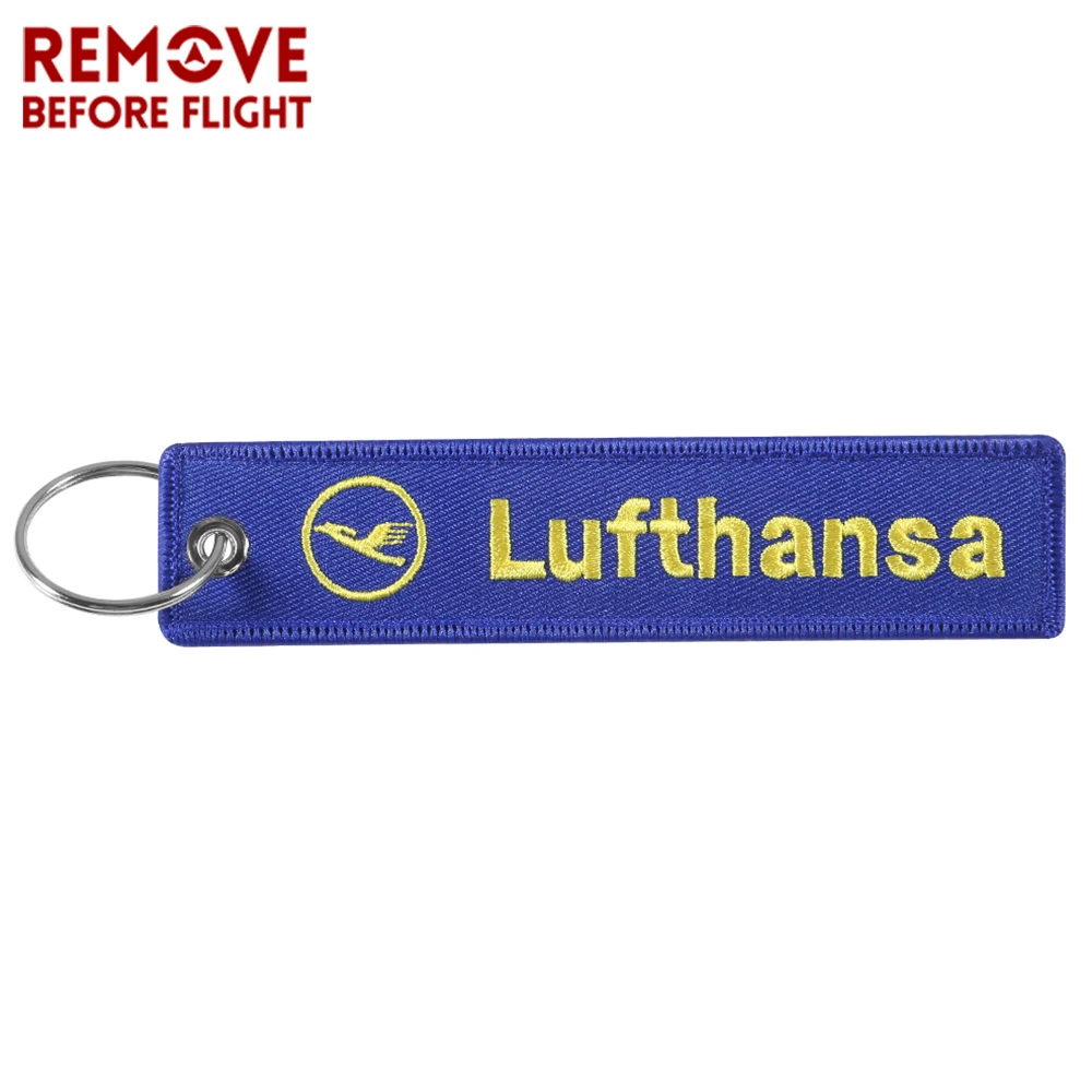 1 PC Blue Luftansa Key Tag Fashion Car Keychain Key Holder for Aviation Key Fob Embroidery Remove Before Flight Christmas Gift