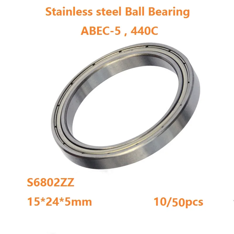 

10/50pcs S6802ZZ S6802 ZZ 15*24*5mm ABEC-5 Stainless steel Ball Bearings Thin Wall Deep Groove Ball bearing 15×24×5mm