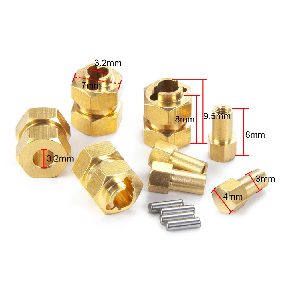 YEAHRUN 4PCS 4mm Widen Brass Wheel Hex Extended Adapter do 1/24 RC Crawler Car Axial SCX24 Gladiator Wrangler Upgrade Parts