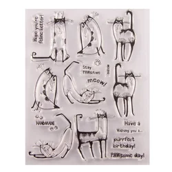 1pc Lazy Cat Transparent Clear Silicone Stamp Seal DIY Scrapbooking Rubber Stamping Coloring Embossing Diary Decoration Reusable