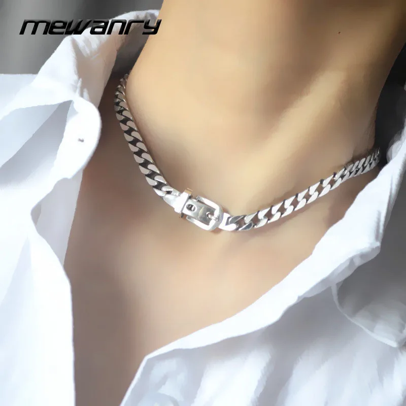 MEWANRY Silver Color Necklace Bracelet Jewelry Set Fashion Punk Vintage Couples Creative Belt Buckle Design Party Jewelry