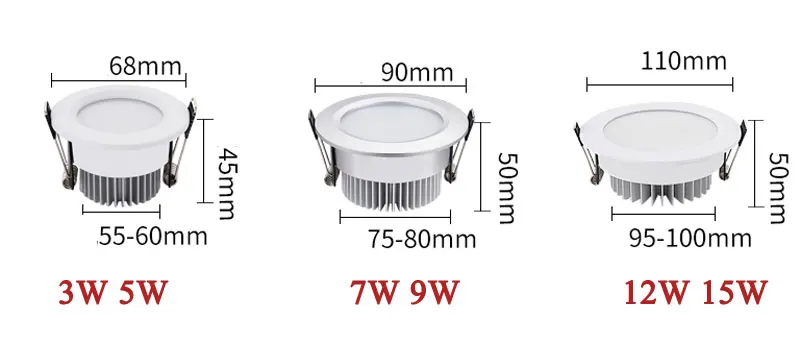 Niet-Dimbare Aluminium Plafond Downlight 3W 5W 7W 9W 12W 15W Smd Down licht Lamp AC220V Ronde Verzonken Cob Led Spot