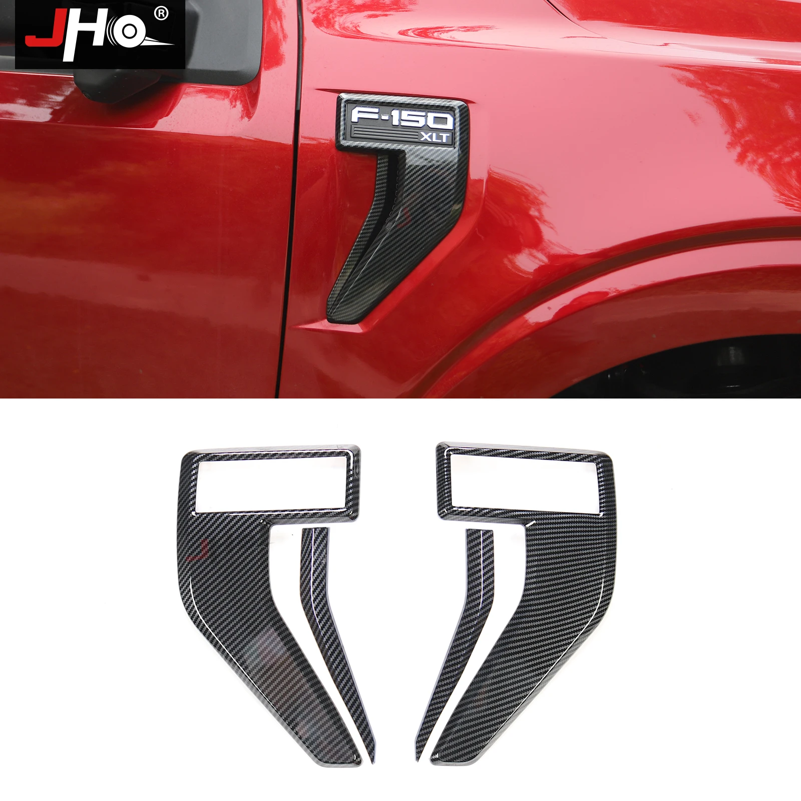 

JHO ABS Carbon Grain Side Fender Emblem Frame Overlay Cover Trim for Ford F150 2021 F-150 Car Accessories