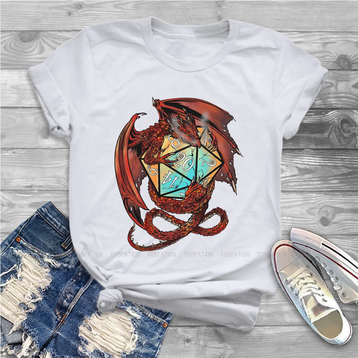 Red Dragon Dice Women TShirt DnD Game Crewneck Girls Tops 5XL Lady T Shirt Humor Fashion Gift