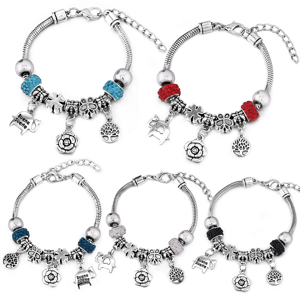 Neuer Zirkon-Armreif mit Baum des Lebens, 6-Farben-Stil, Armband, Hummer-Schnalle, Schlangenkette, Perlenarmreifen, modisches Blumen-Armband, Schmuck
