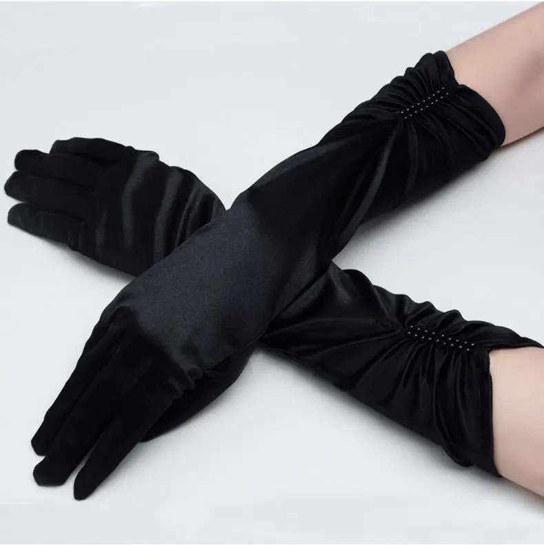 Women Full Fingers Wedding Prom Party Satin Gloves Elbow Length Gants Femme