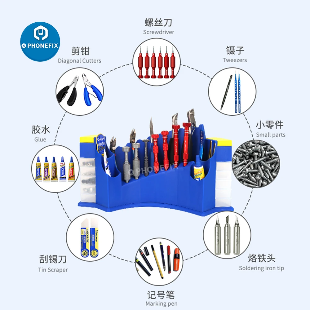 Mechanic Multi-Grid Phone Repair Tools Storage Box Compartment Container For Tweezers Screwdriver Cutters Glue Organization Case