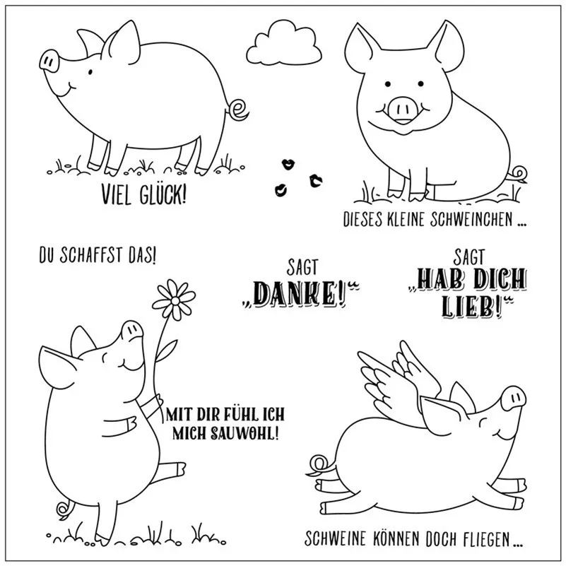 German Pig Text Silicone Clear Rubber Stamp Sheet Cling Scrapbooking DIY Cute Pattern Photo Album Paper Decoration
