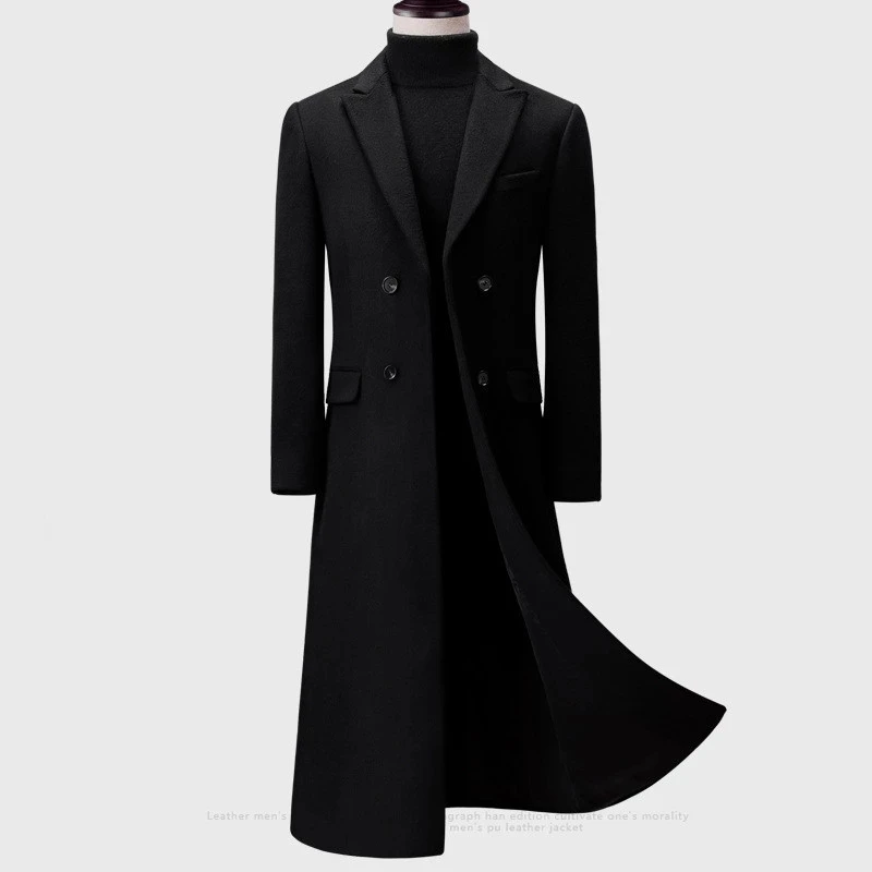 

VAJANED autumn winter branded long over-the-knee wool coat luxury high-quality thick warm men's business gentleman slim coat