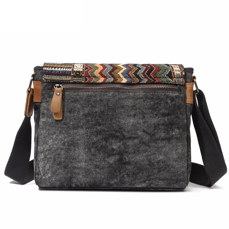 High Quality Waxed Canvas Shoulder Bag National Style Crossbody Bag Young Men Patchwork Color Flap Sling Bag