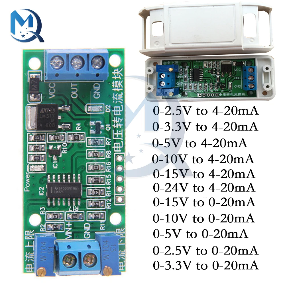 電圧-電流モジュール,0-2.5v 0-3.3v 0-5v 0-10v 0-15v 0-24v〜0 -20ma/4-20ma電流送信機信号変換器モジュール