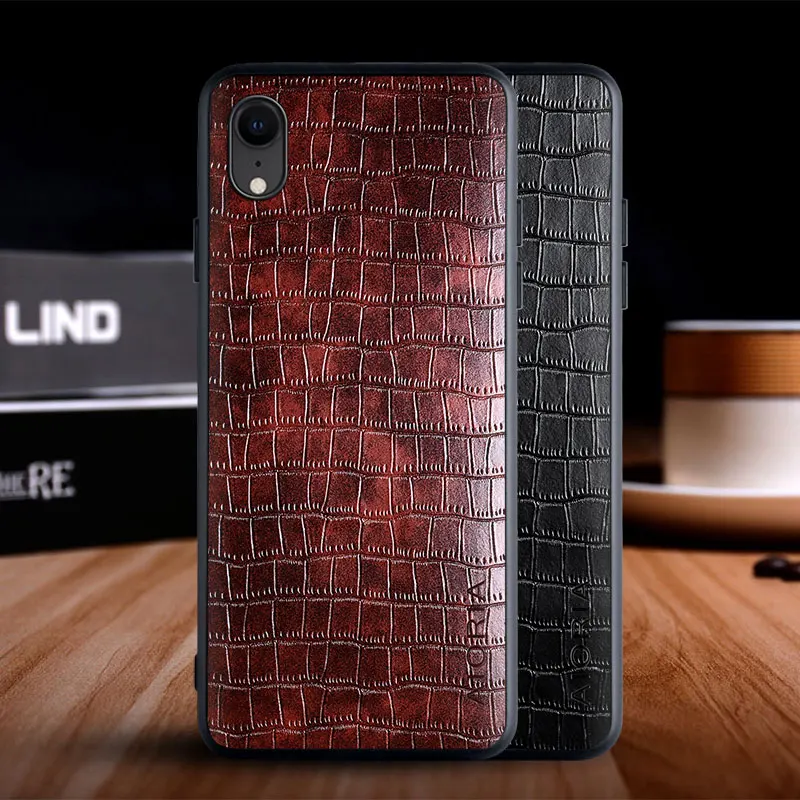 Case for Apple iPhone XR funda luxury crocodile pattern leather soft TPU hard cover for iphone xr case funda