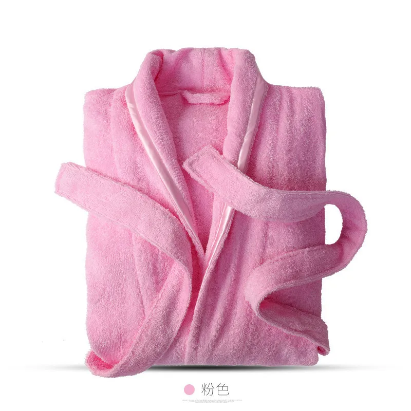 

100% Cotton Terry Bathrobe Solid Sleepwear Women Long Sleeve Bath Robe Kimono Femme Dressing Gown Bride Bridesmaid Robes