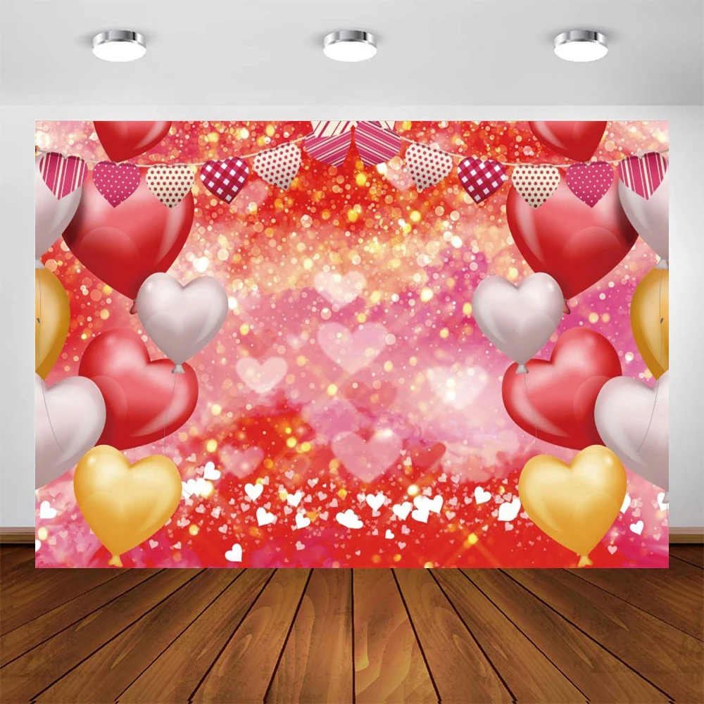 Happy Valentine's Day Backdrop Red Love Hearts Balloons Photography Background for Wedding Bridal Shower Party Decorations Props