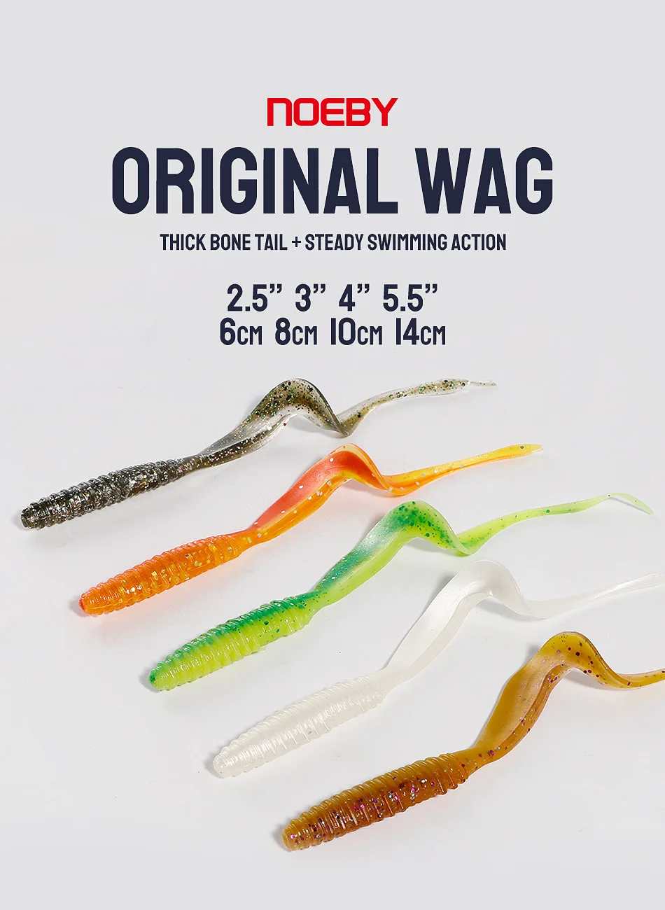 Noeby Weichköder mit vibrierenden Schwänzen 14cm 10cm 8cm 6cm – Original Wag Wobbler mit Fischgeruch für den Fischfang – Detail 1