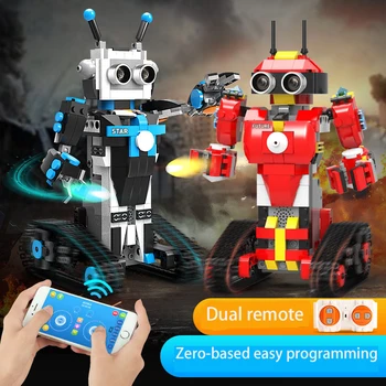 Science and education dual remote control programmable educational gift toy intelligent programming building block robot