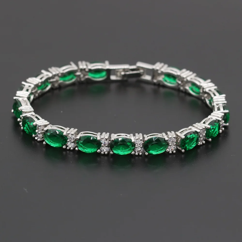 New Fashion Silver Color Bracelet For Women Superior Green Zirconia  Adjustable Link Chain Bracelet Length 19cm