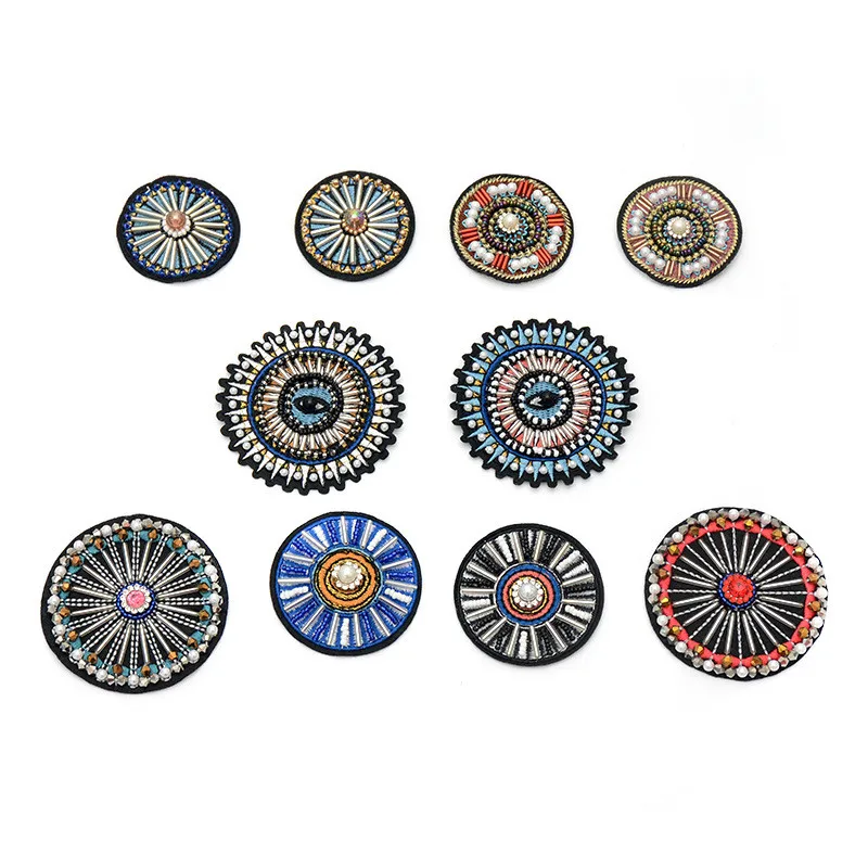 AHYONNIEX High Quality Round Beads Eye Patches Applique Sew On Beading Applique Clothes Shoes Bags Decoration Patch