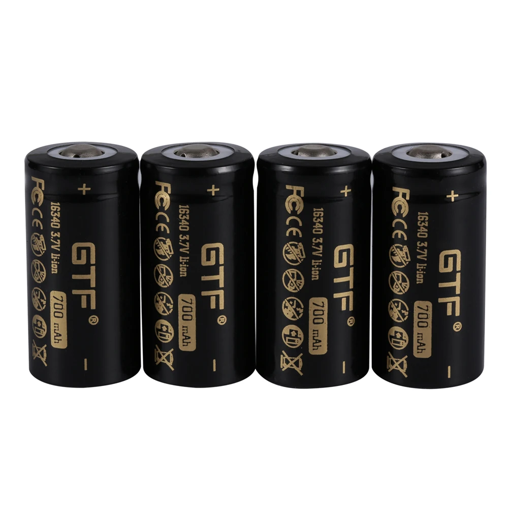 GTF 16340 700mAh 100% capacity battery CR123A Li-ion Rechargeable Batteries 3.7V 16340 USB charger