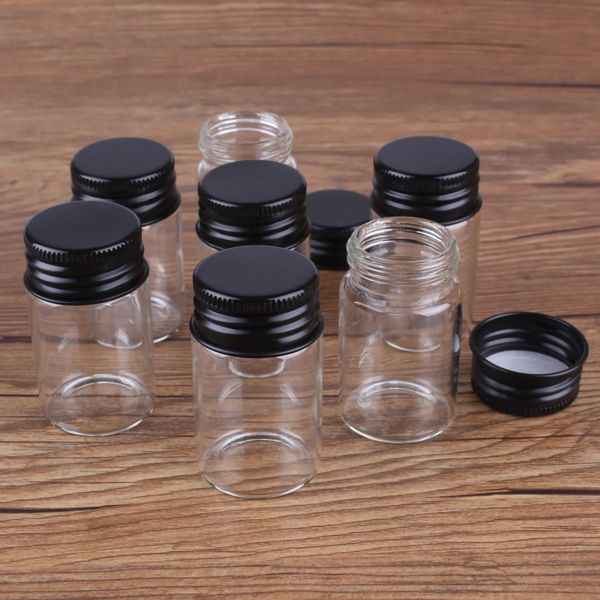 5pcs 20ml 30*50mm Glass Jars with Black Aluminum Caps Potion bottles Glass bottle Glass vessels for Art Craft